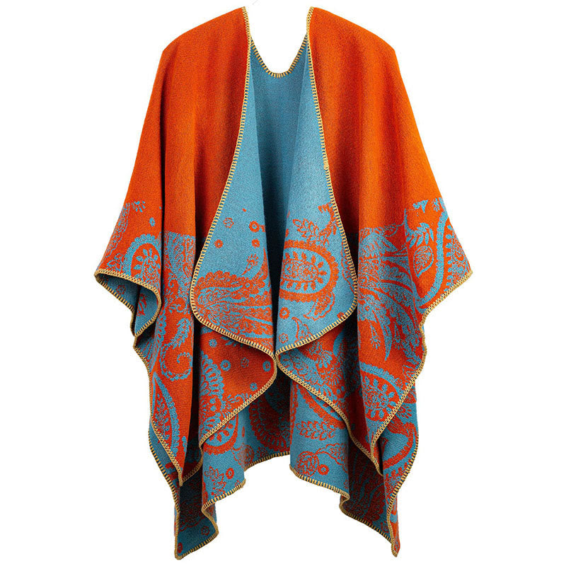 Bufanda unisex térmica y acogedora con estampado de cachemira tibetano de Buddha Stones para otoño e invierno - Naranja oscuro - image 2