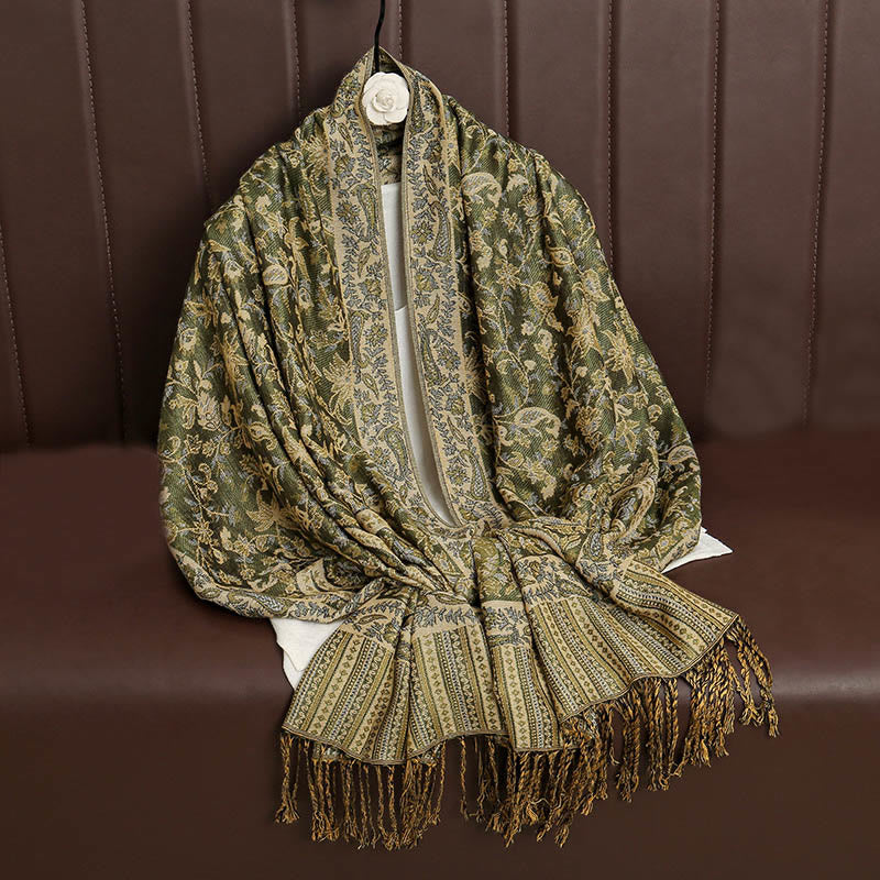 Bufanda chal acogedor con borlas y estampado de cachemira tibetano étnico de uso diario con Buddha Stones - image 19