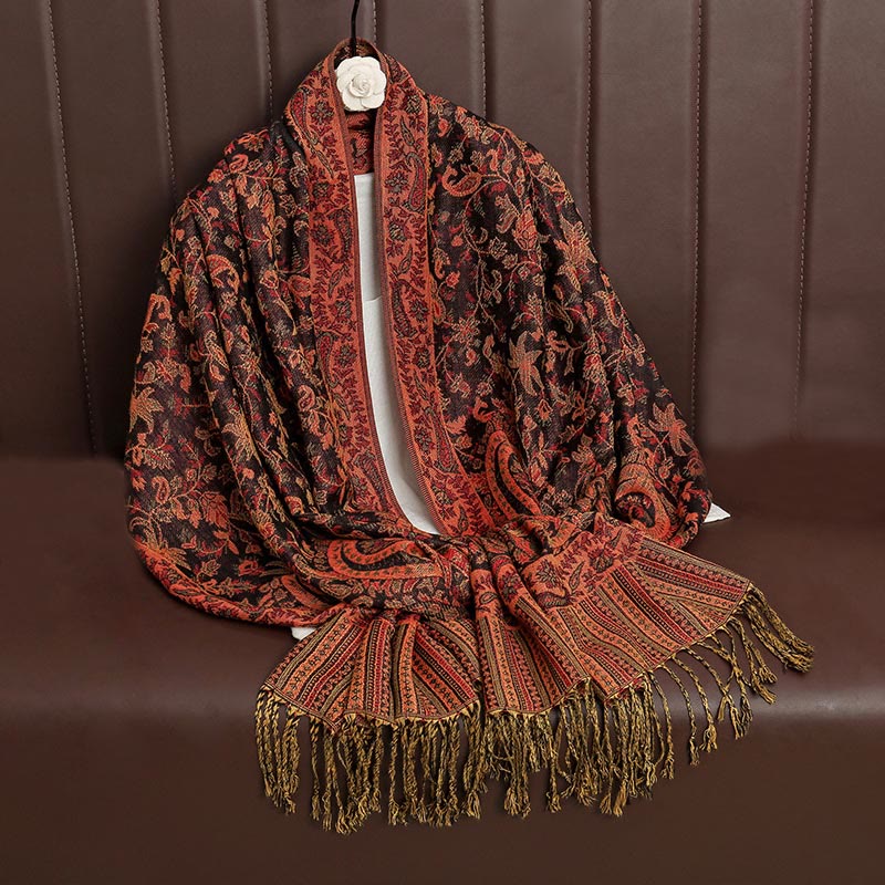 Bufanda chal acogedor con borlas y estampado de cachemira tibetano étnico de uso diario con Buddha Stones - image 9