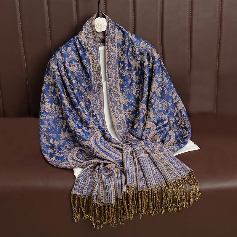 Bufanda chal acogedor con borlas y estampado de cachemira tibetano étnico de uso diario con Buddha Stones - image 11