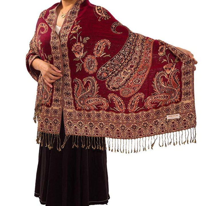 Bufanda chal acogedor con borlas y estampado floral de cachemira tibetano estilo bohemio con Buddha Stones - image 9