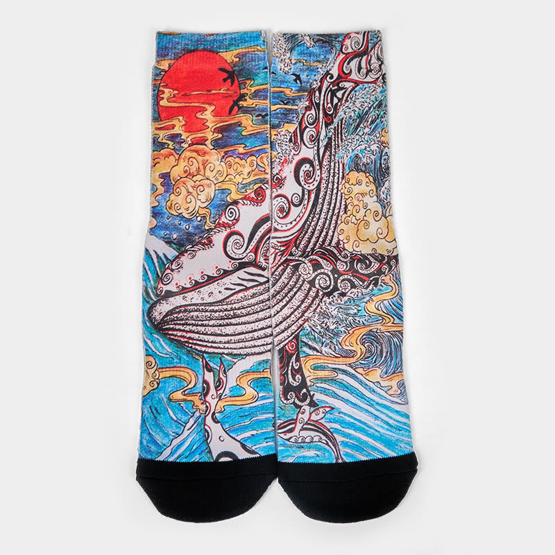 Calcetines unisex con diseño de Buddha Stones , olas y atardecer, para hombre y mujer - image 1