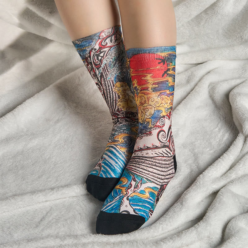 Calcetines unisex con diseño de Buddha Stones , olas y atardecer, para hombre y mujer - image 5