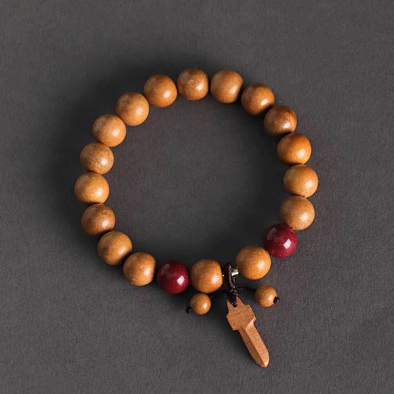 Pulsera de riqueza con amuleto de espada de cinabrio y madera de melocotón con Buddha Stones - image 1