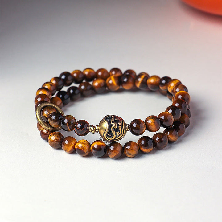 Pulsera de cobre con doble vuelta de obsidiana negra tibetana y ojo de tigre con Buddha Stones - image 7