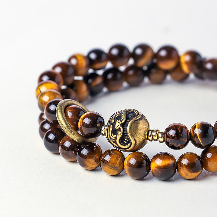 Pulsera de cobre con doble vuelta de obsidiana negra tibetana y ojo de tigre con Buddha Stones - image 9