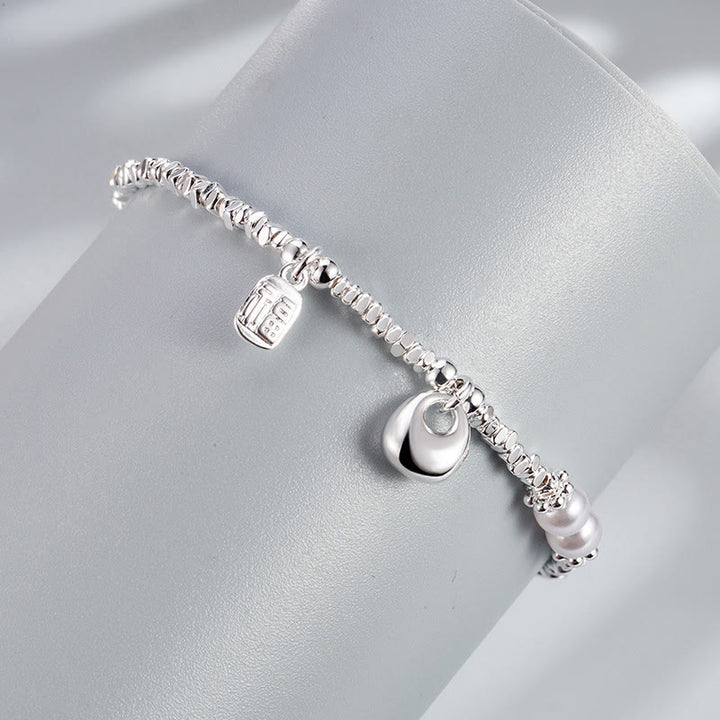 Pulsera de bendición con perla y monedero con símbolo Fu de plata bañada en cobre y Buddha Stones - image 2