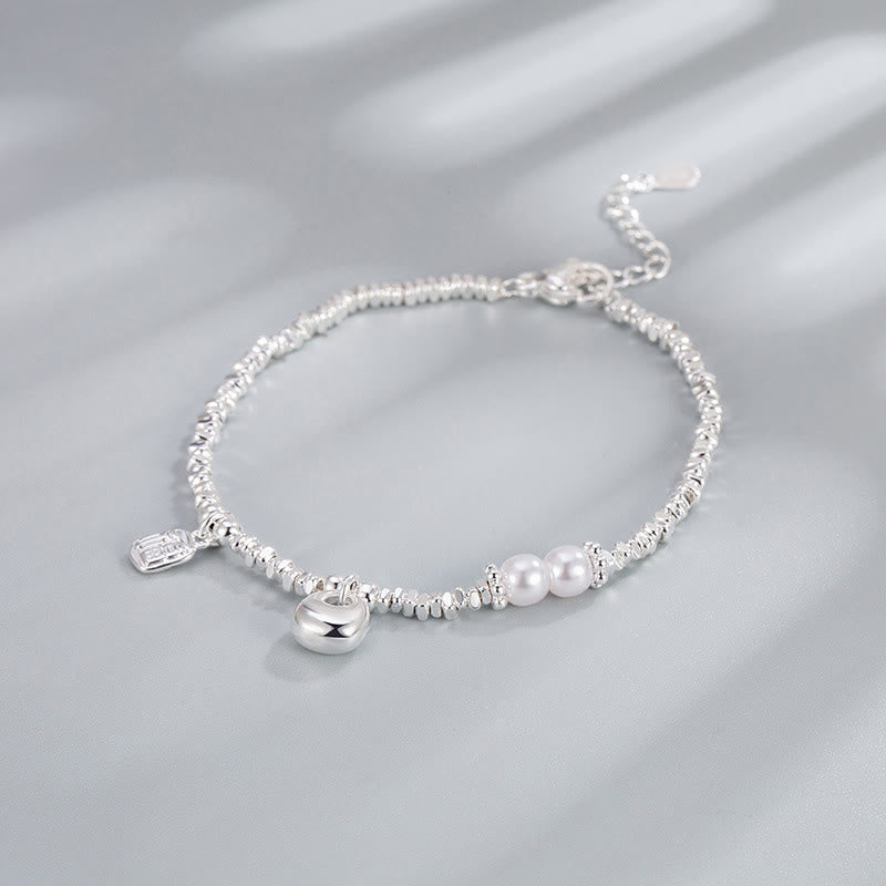 Pulsera de bendición con perla y monedero con símbolo Fu de plata bañada en cobre y Buddha Stones - image 1