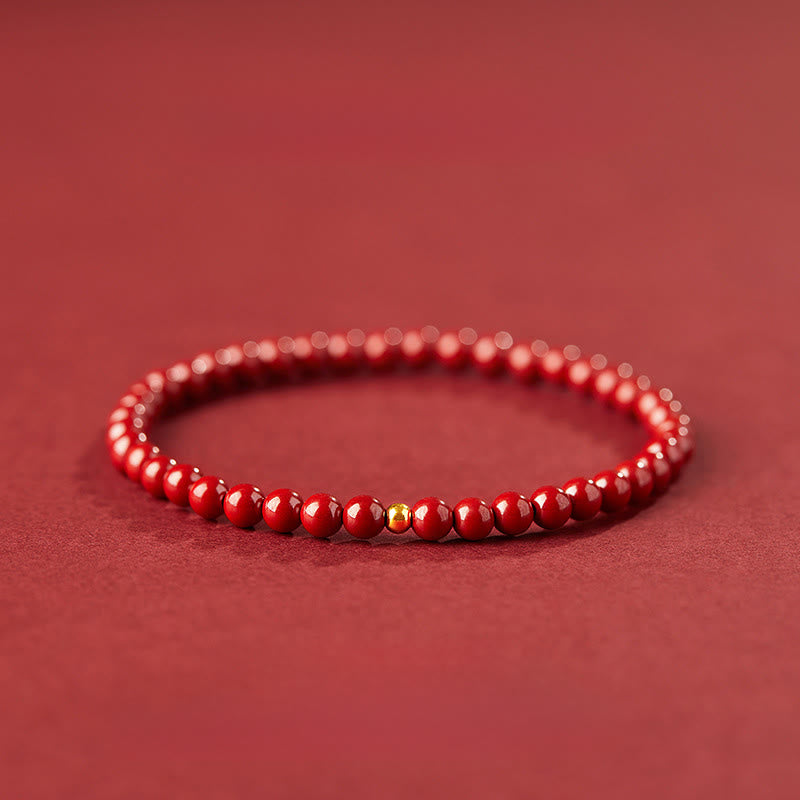 Pulsera de concentración con diseño simple de cinabrio y oro 999 de Buddha Stones - Cuentas de cinabrio imperial de 4 mm y oro de 3 mm - image 7