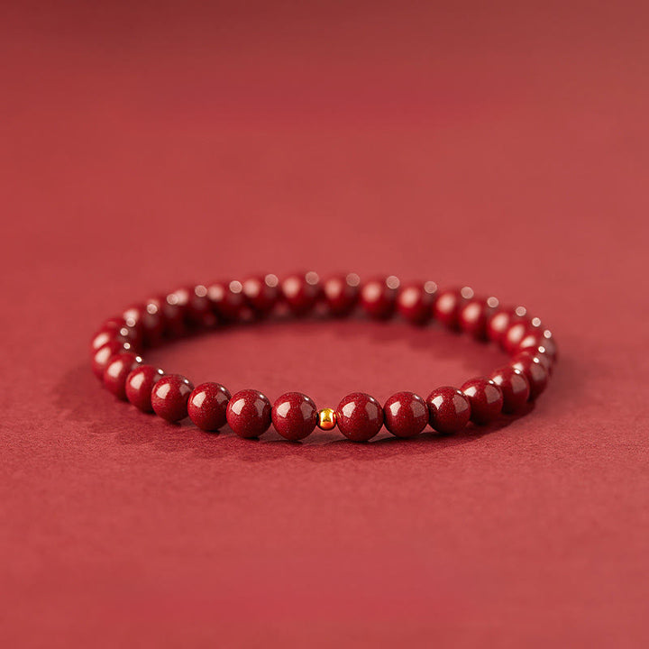 Pulsera de concentración con diseño simple de cinabrio y oro 999 de Buddha Stones - Cuentas de cinabrio de 6 mm y oro de 3 mm - image 8