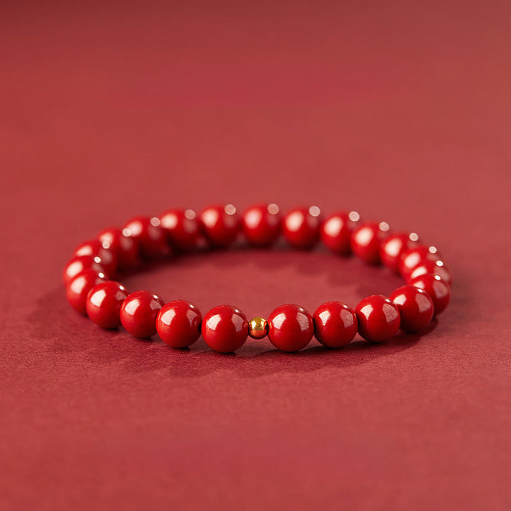Pulsera de concentración con diseño simple de cinabrio y oro 999 de Buddha Stones - Cinabrio imperial de 8 mm y cuenta de oro de 4 mm - image 10