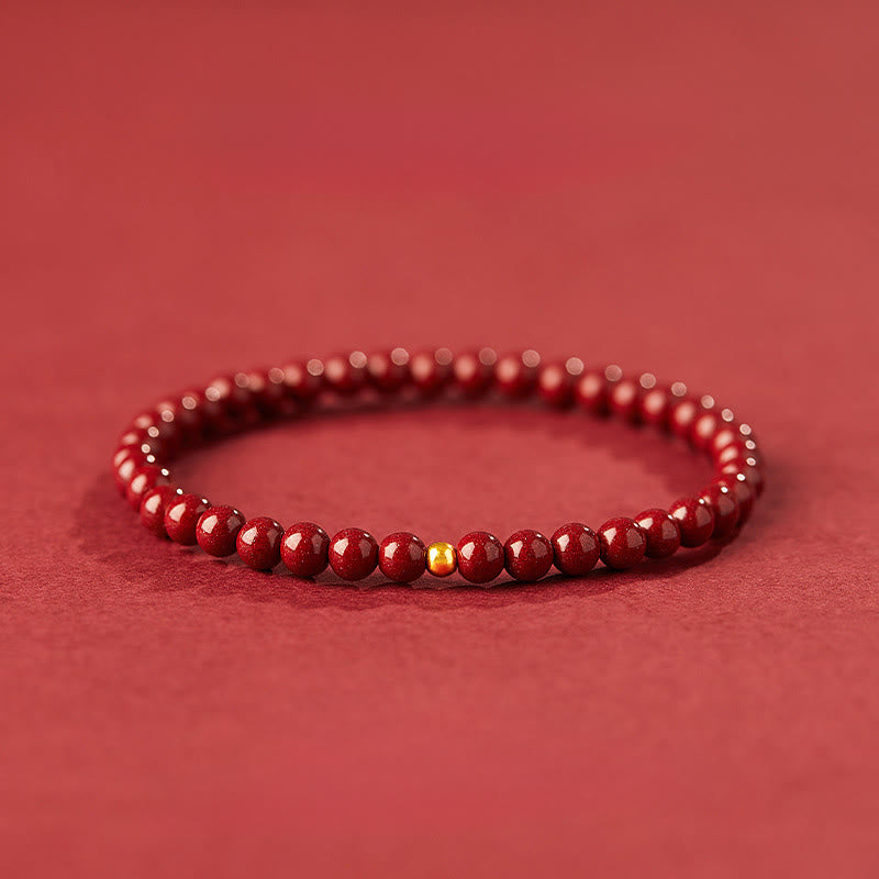 Pulsera de concentración con diseño simple de cinabrio y oro 999 de Buddha Stones - Cuentas de cinabrio de 4 mm y oro de 3 mm - image 0