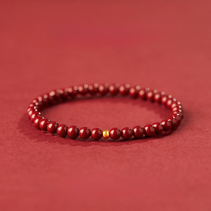 Pulsera de concentración con diseño simple de cinabrio y oro 999 de Buddha Stones - Cuentas de cinabrio de 4 mm y oro de 3 mm - image 0