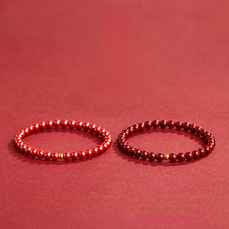 Pulsera de concentración con diseño simple de cinabrio y oro 999 de Buddha Stones - image 13