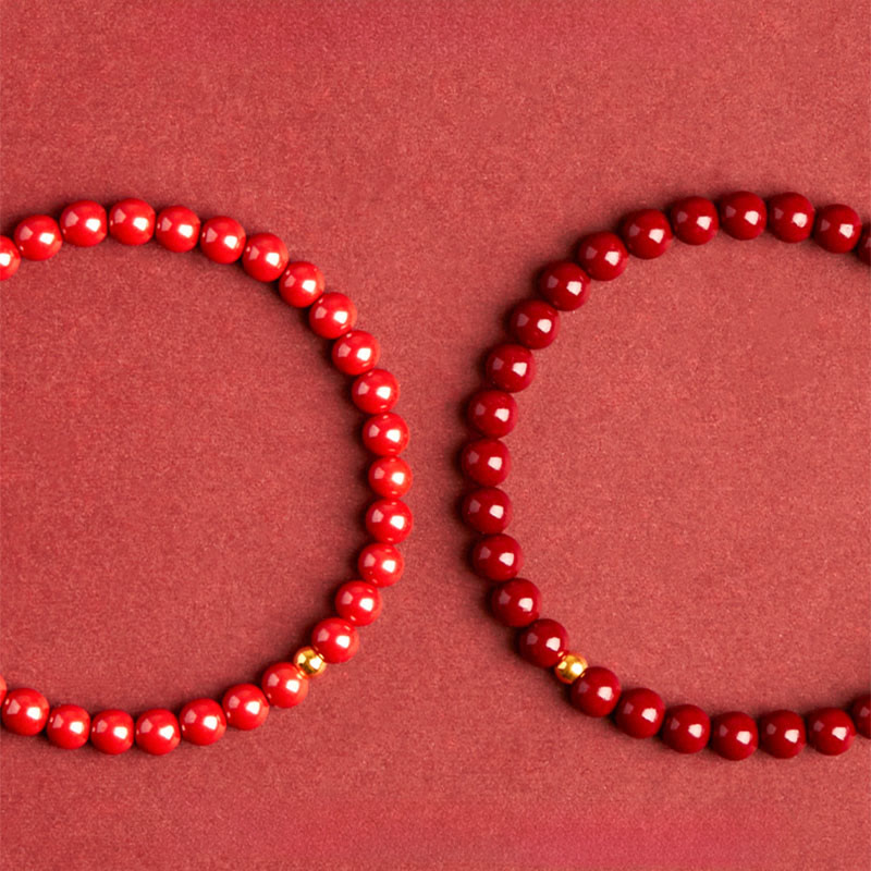 Pulsera de concentración con diseño simple de cinabrio y oro 999 de Buddha Stones - image 12