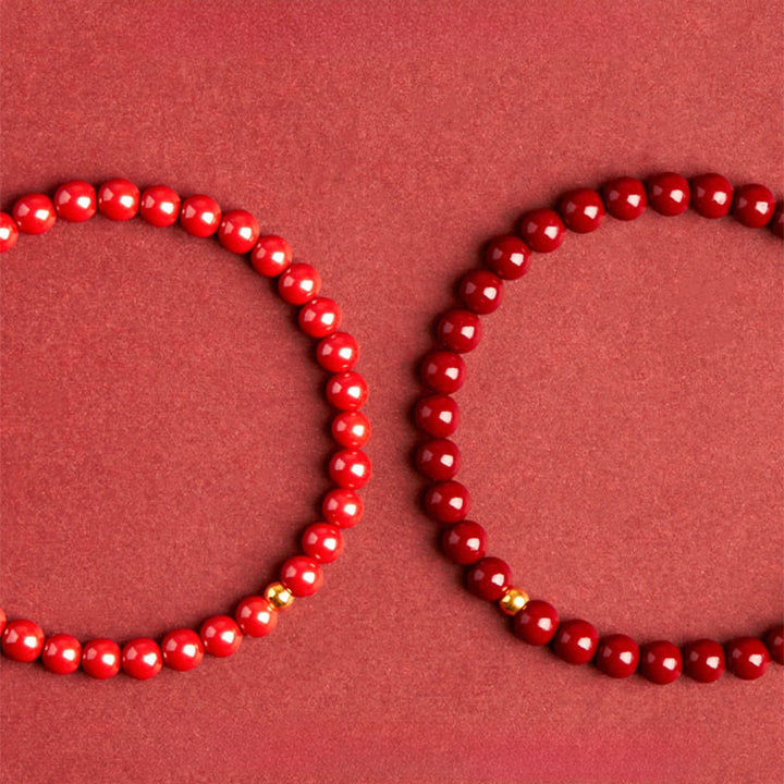 Pulsera de concentración con diseño simple de cinabrio y oro 999 de Buddha Stones - image 12