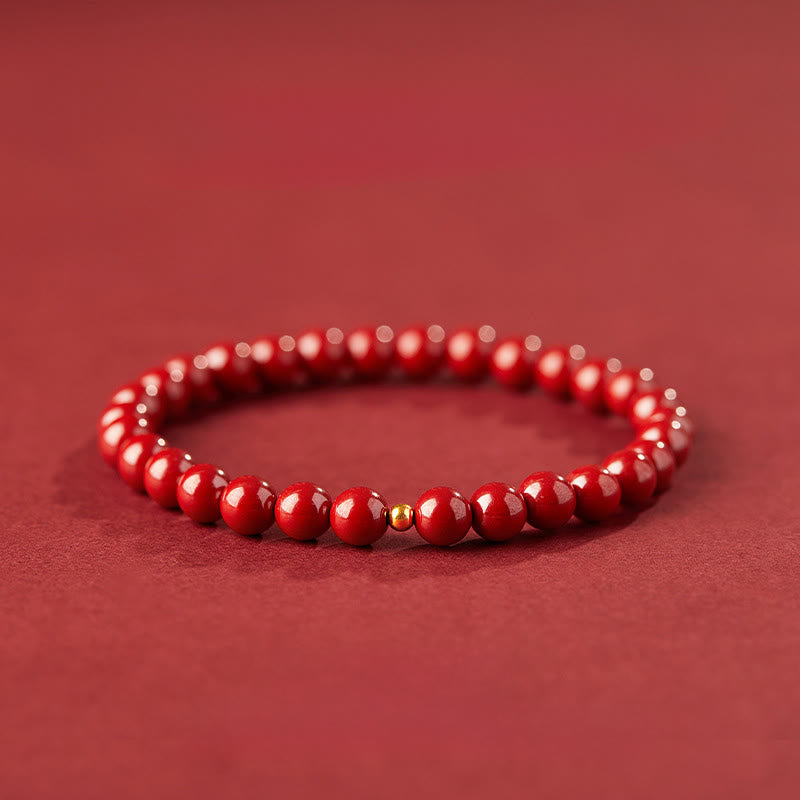 Pulsera de concentración con diseño simple de cinabrio y oro 999 de Buddha Stones - Cuentas de cinabrio imperial de 6 mm y oro de 3 mm - image 9