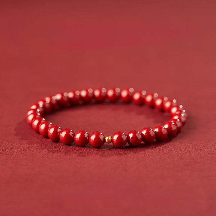 Pulsera de concentración con diseño simple de cinabrio y oro 999 de Buddha Stones - Cuentas de cinabrio imperial de 6 mm y oro de 3 mm - image 9