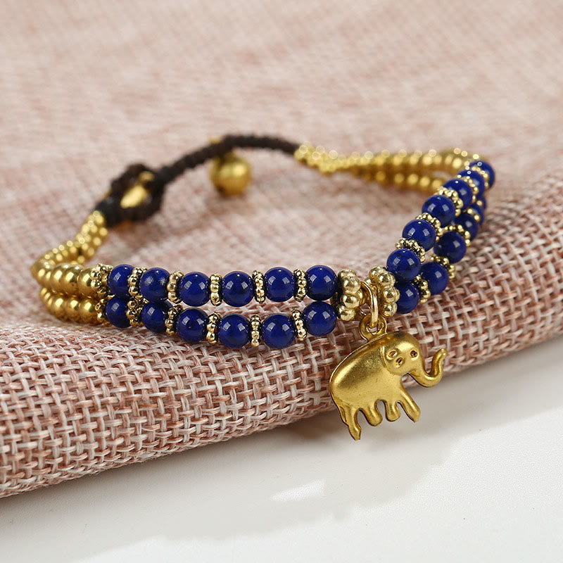 Pulsera de cobre chapado en doble capa con Buddha Stones , turquesa y elefante, para la suerte - Azul turquesa (circunferencia de la muñeca: 15-18 cm) - image 7