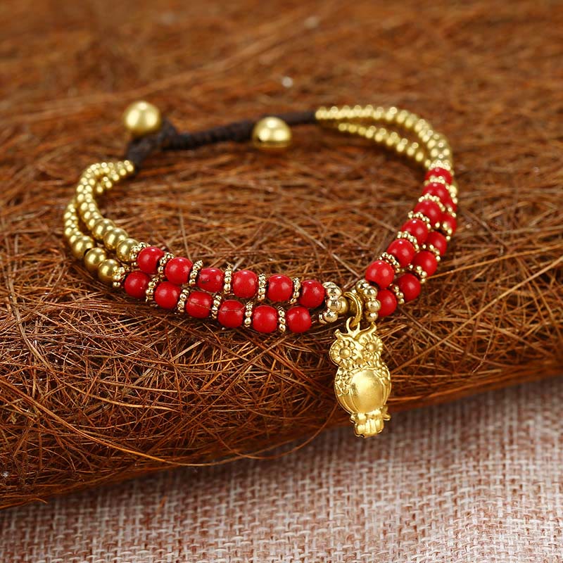 Pulsera de cobre chapado en doble capa con Buddha Stones , turquesa y elefante, para la suerte - Turquesa roja (circunferencia de la muñeca: 15-18 cm) - image 4