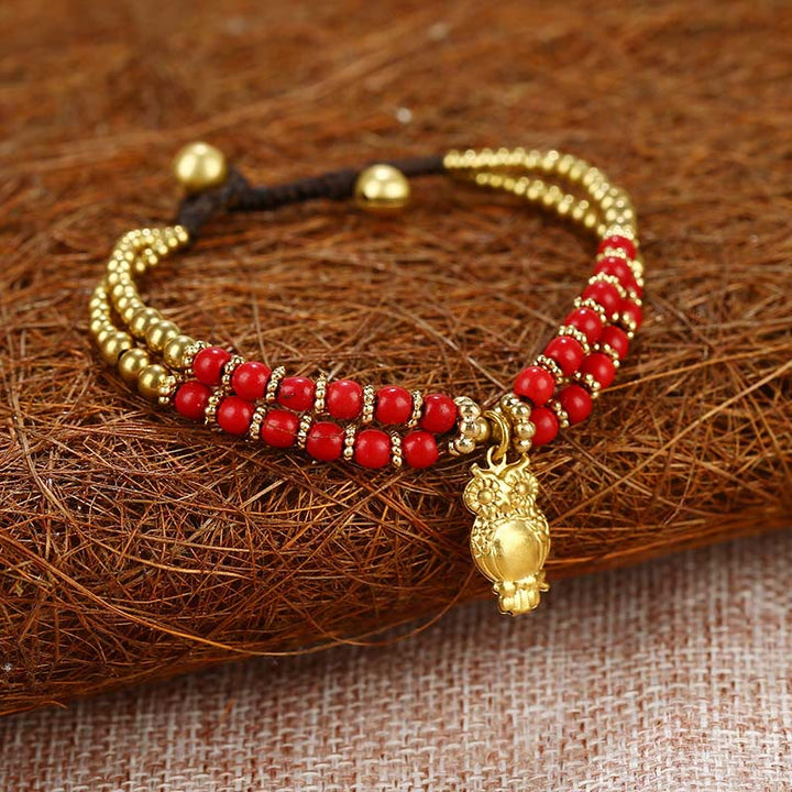 Pulsera de cobre chapado en doble capa con Buddha Stones , turquesa y elefante, para la suerte - Turquesa roja (circunferencia de la muñeca: 15-18 cm) - image 4