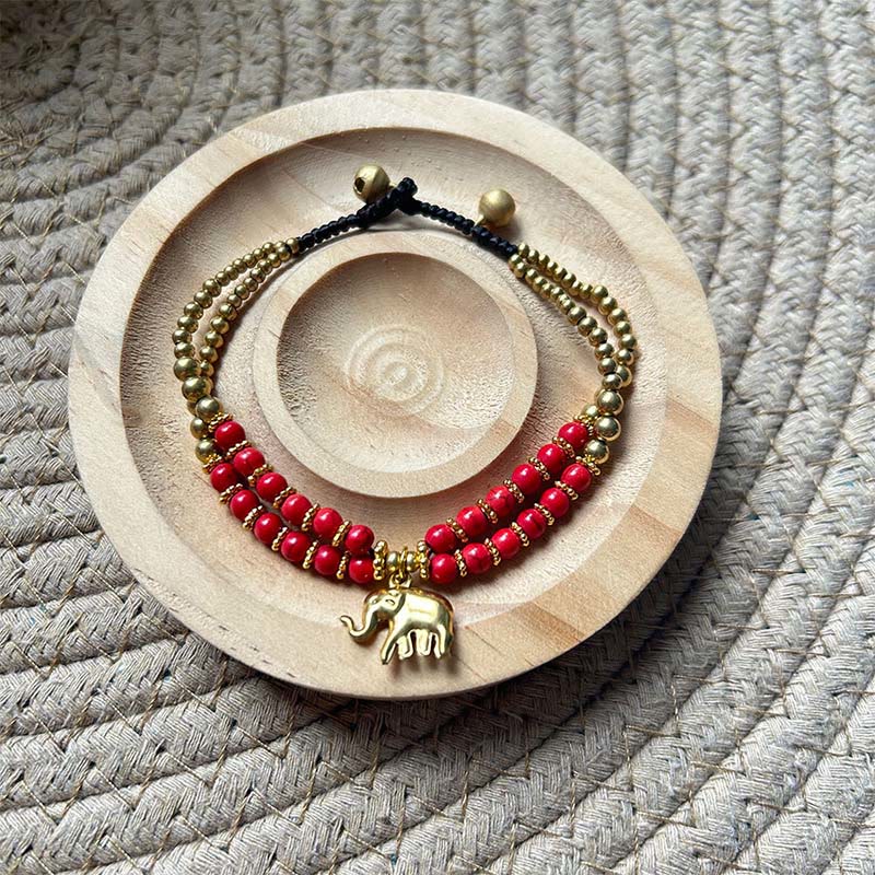 Pulsera de cobre chapado en doble capa con Buddha Stones , turquesa y elefante, para la suerte - image 5