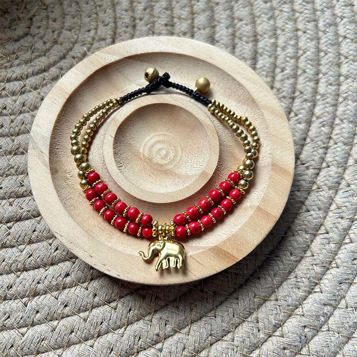 Pulsera de cobre chapado en doble capa con Buddha Stones , turquesa y elefante, para la suerte - image 5