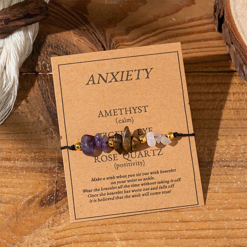 Pulsera de cuerda con Buddha Stones, amatista, ojo de tigre, cuarzo rosa, protección contra la ansiedad - Cuentas irregulares (circunferencia de la muñeca: 14-23 cm) - image 0