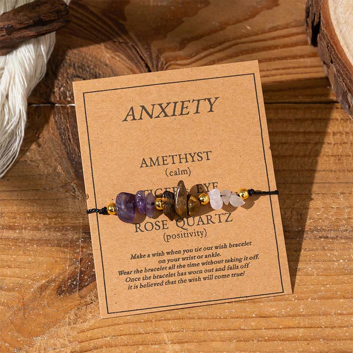 Pulsera de cuerda con Buddha Stones, amatista, ojo de tigre, cuarzo rosa, protección contra la ansiedad - Cuentas irregulares (circunferencia de la muñeca: 14-23 cm) - image 0