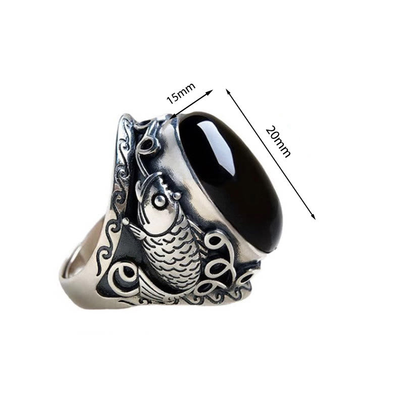 Anillo ajustable con símbolo de fuerza de pez koi y Buddha Stones - image 4