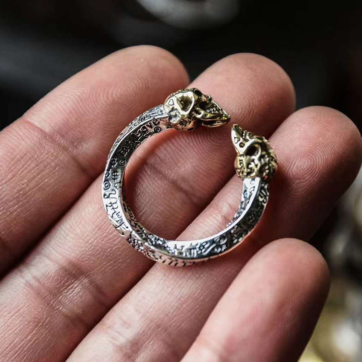 Anillo de cobre con doble calavera y Buddha Stones , el Señor del Bosque Cadáver, para alejar los malos espíritus. - image 3