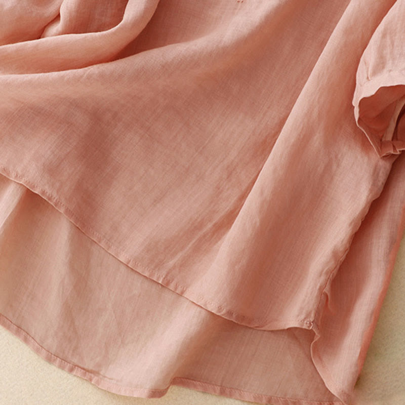 Camisa informal de media manga con diseño de hebilla de rana y diseño sencillo de Buddha Stones para mujer - image 5