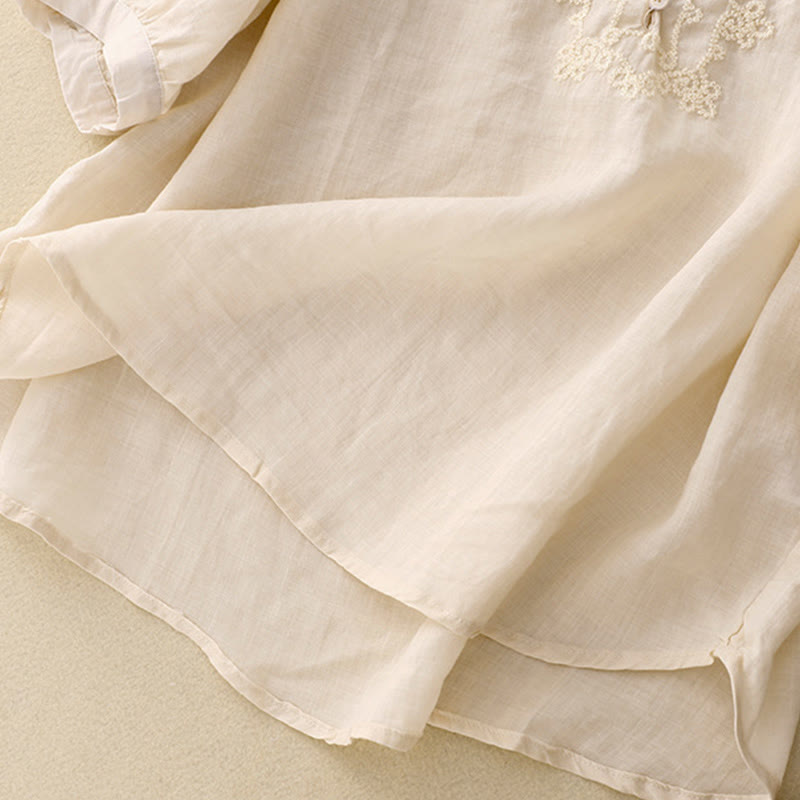 Camisa informal de media manga con diseño de hebilla de rana y diseño sencillo de Buddha Stones para mujer - image 10