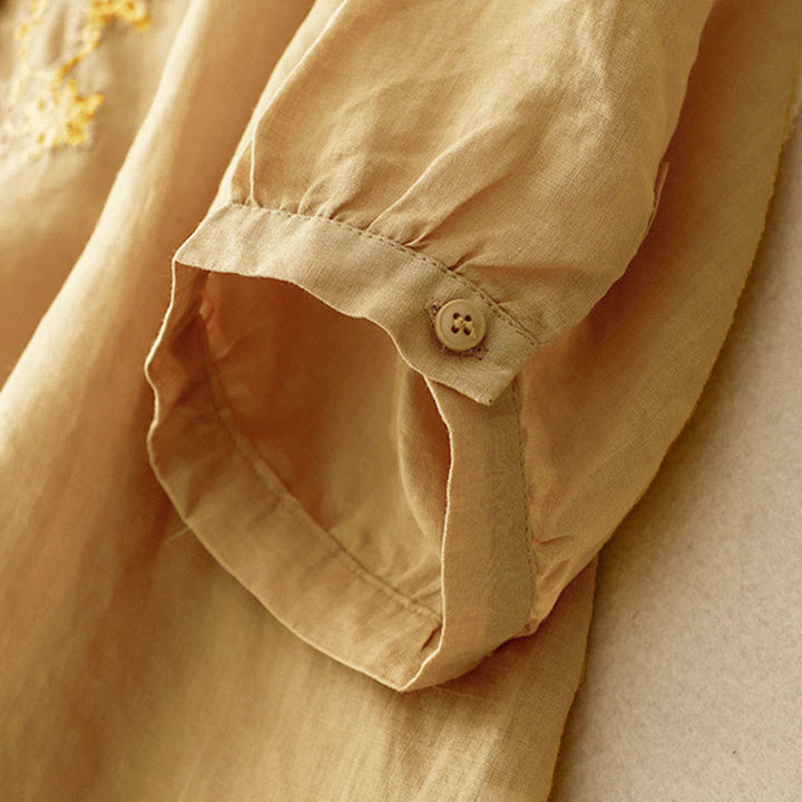 Camisa informal de media manga con diseño de hebilla de rana y diseño sencillo de Buddha Stones para mujer - image 13