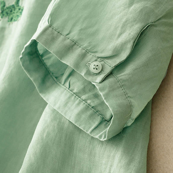 Camisa informal de media manga con diseño de hebilla de rana y diseño sencillo de Buddha Stones para mujer - image 20