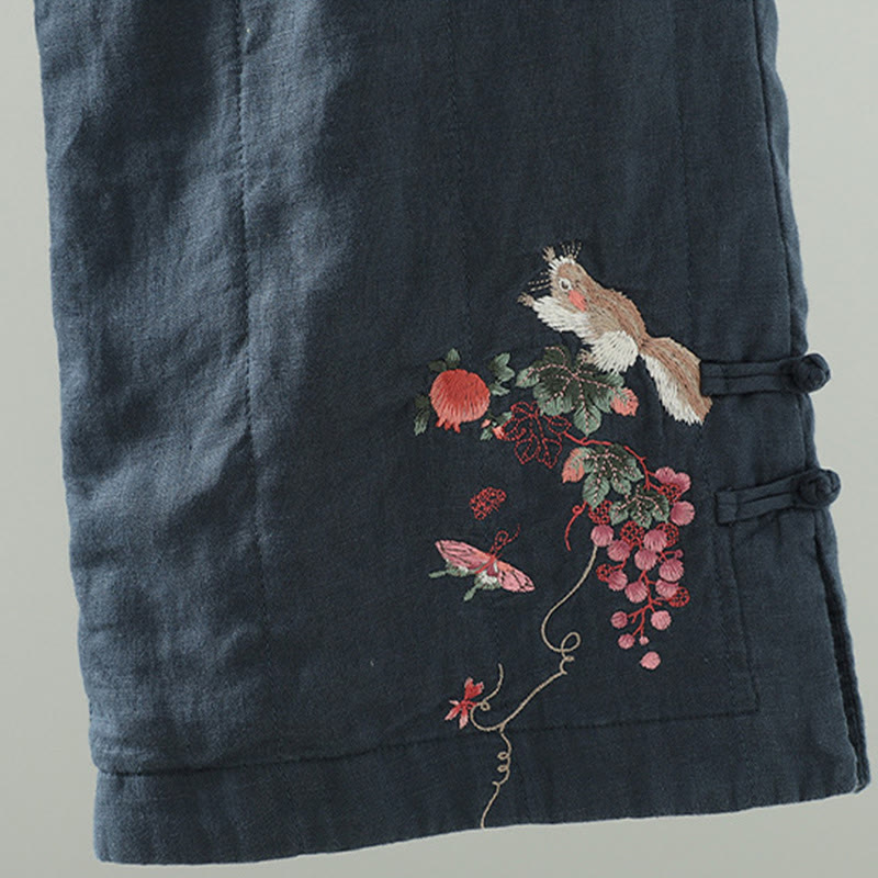 Pantalones anchos acolchados con botones de rana bordados con Buddha Stones para mujer con bolsillos - image 4