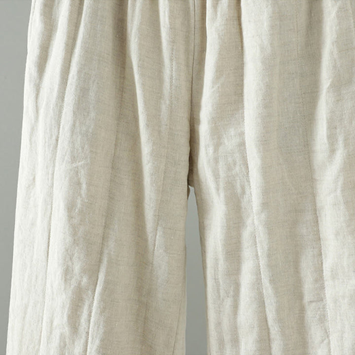 Pantalones anchos acolchados con botones de rana bordados con Buddha Stones para mujer con bolsillos - image 10