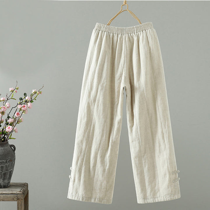 Pantalones anchos acolchados con botones de rana bordados con Buddha Stones para mujer con bolsillos - image 7