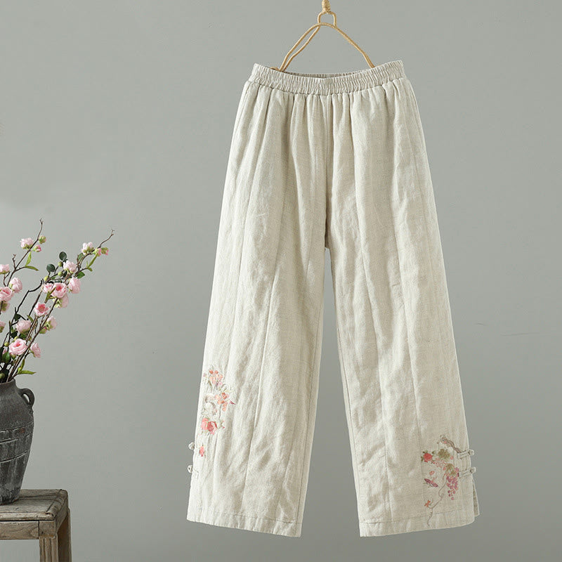 Pantalones anchos acolchados con botones de rana bordados con Buddha Stones para mujer con bolsillos - Beige - US8-10，UK/AU12-14，EU40-42 (2XL) - image 6