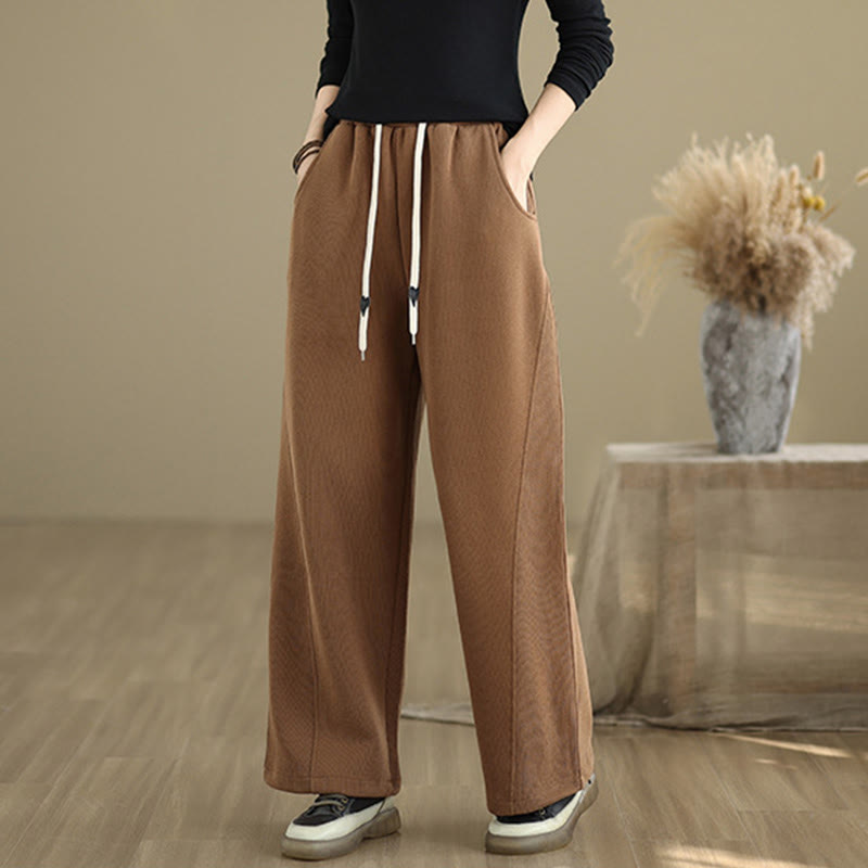 Pantalones anchos de algodón con cordón ajustable de color liso para mujer con bolsillos y Buddha Stones - image 1