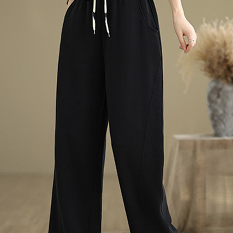 Pantalones anchos con cordón y bolsillos para mujer, de color liso, con Buddha Stones - image 14