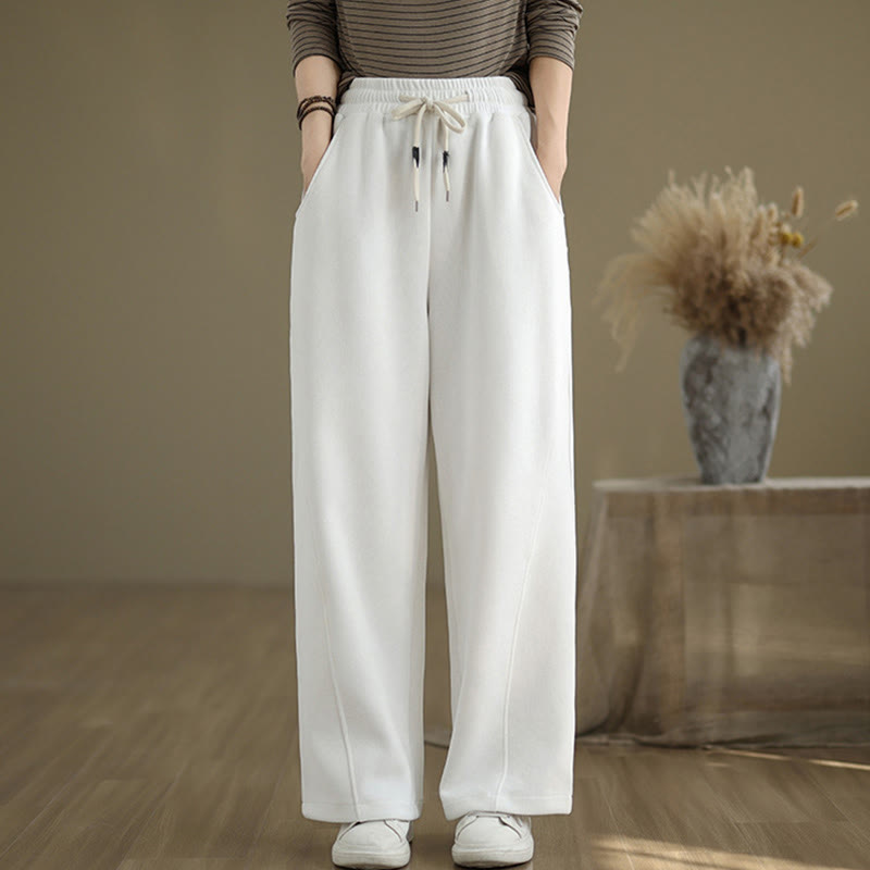 Pantalones anchos con cordón y bolsillos para mujer, de color liso, con Buddha Stones - Blanco - US8-10，UK/AU12-14，EU40-42 (2XL) - image 15