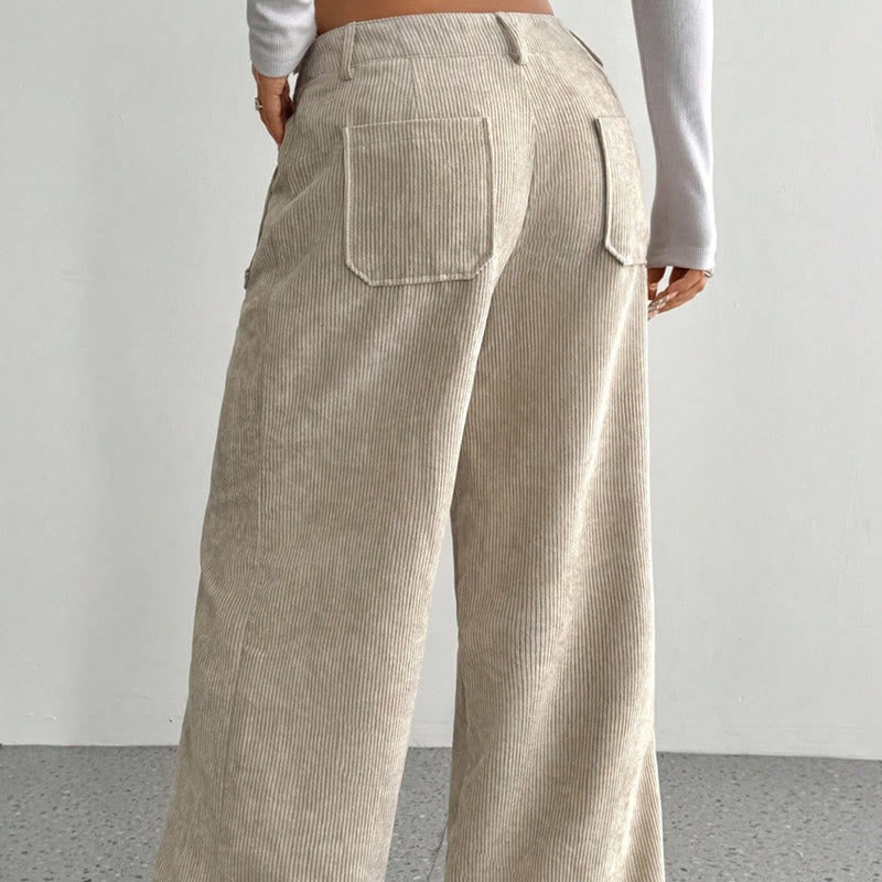 Pantalones anchos de pana y poliéster con botones y bolsillos para mujer de Buddha Stones - image 3