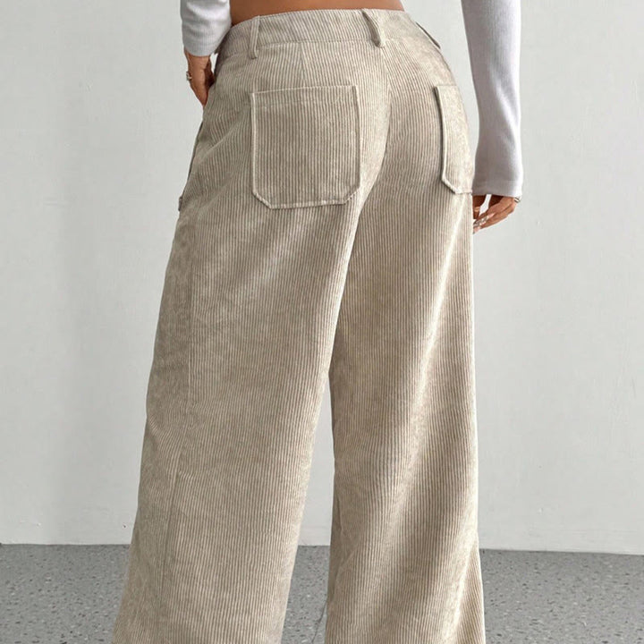 Pantalones anchos de pana y poliéster con botones y bolsillos para mujer de Buddha Stones - image 3