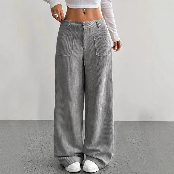 Pantalones anchos de pana y poliéster con botones y bolsillos para mujer de Buddha Stones - image 7