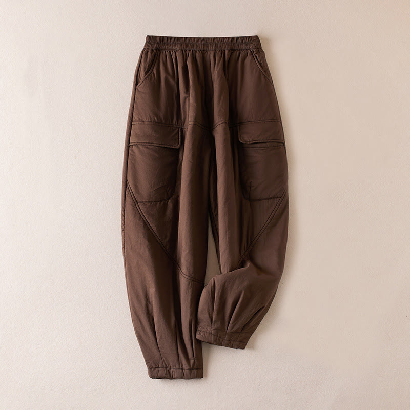 Pantalones harén de algodón gruesos con bolsillos y relleno de algodón liso Buddha Stones para mujer - SaddleBrown - US8-10，UK/AU12-14，EU40-42 (2XL) - image 8