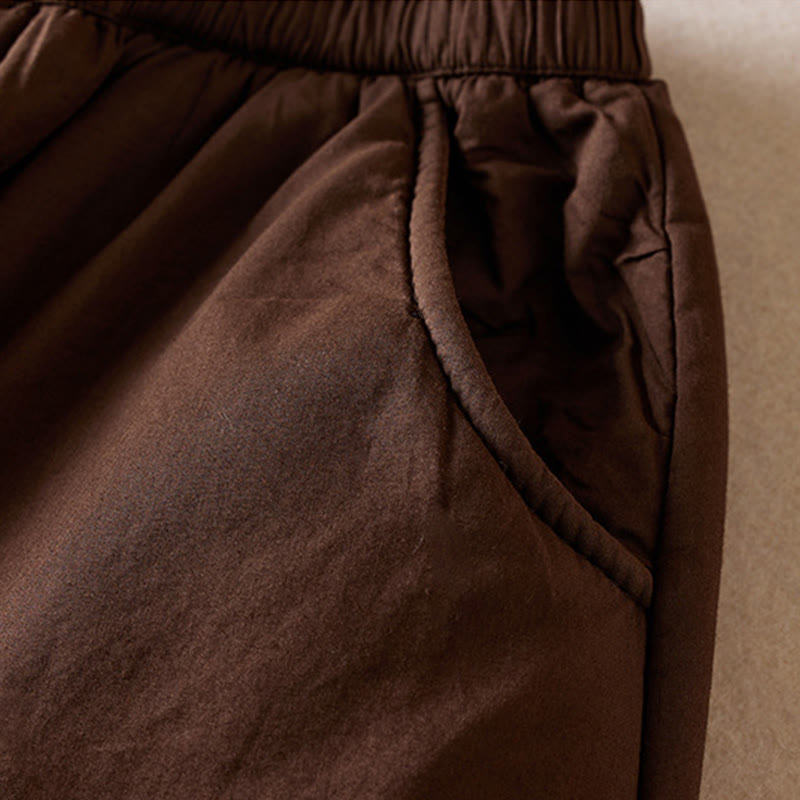 Pantalones harén de algodón gruesos con bolsillos y relleno de algodón liso Buddha Stones para mujer - image 12