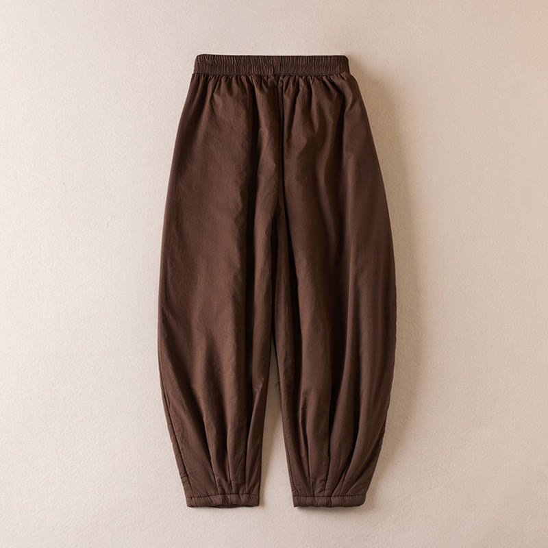 Pantalones harén de algodón gruesos con bolsillos y relleno de algodón liso Buddha Stones para mujer - image 9