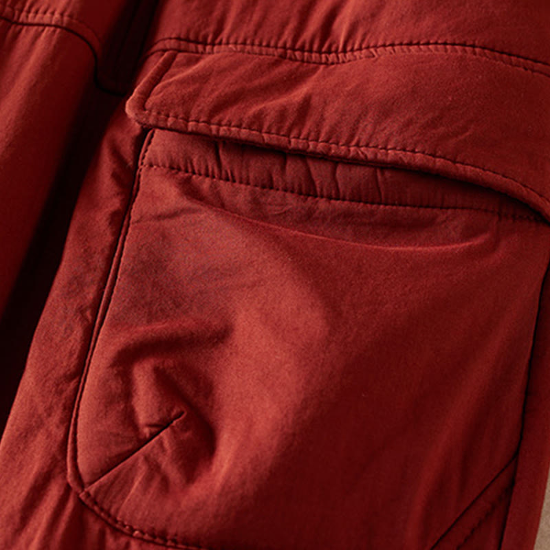 Pantalones harén de algodón gruesos con bolsillos y relleno de algodón liso Buddha Stones para mujer - image 18