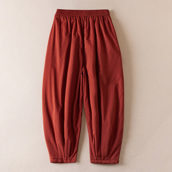 Pantalones harén de algodón gruesos con bolsillos y relleno de algodón liso Buddha Stones para mujer - image 16